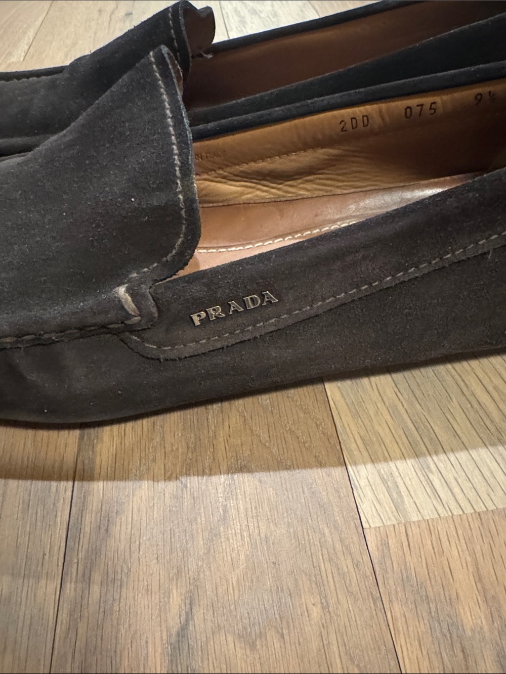 Prada Dark Brown Suede Moccasin Slip-Ons - Picture 2 of 11